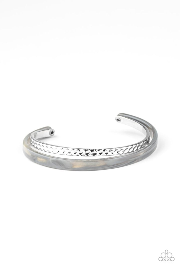 HAUTE On The Trail - Silver Dainty Cuff/Marble-Like Finish Overlay Paparazzi Bracelet