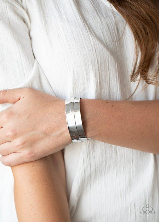 A HAUTE Number - Silver Curved Bar Paparazzi Cuff Bracelet