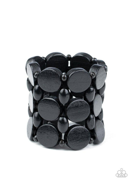 Cruising Coronado - Black Wooden Ovals, Discs, & Rounded Shapes Paparazzi Stretch Bracelet