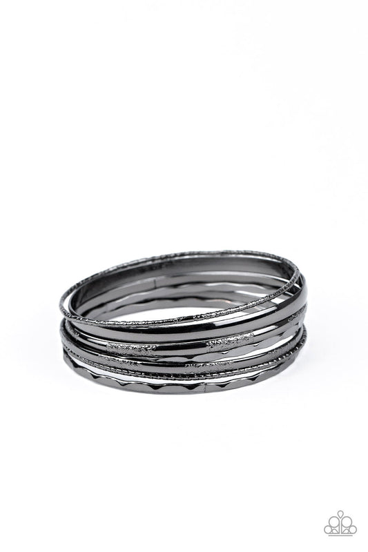 Top Of The Heap - Gunmetal Array of Smooth, Hammered, & Rope-Like Set of 7 Bangle Bracelets