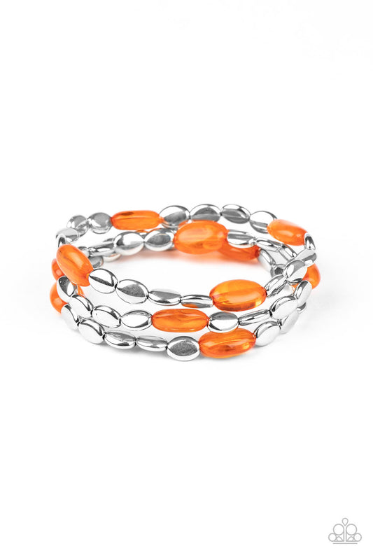 Sorry to Burst Your BAUBLE - Orange/Flat Silver Beaded Set of 3 Stretch Paparazzi Bracelets