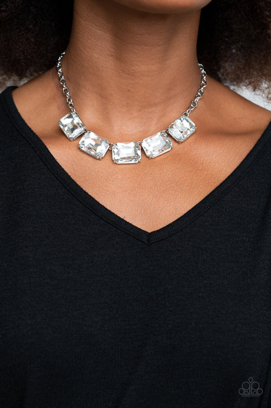 Deep Freeze Diva - White Emerald Style Cut Rhinestone Icy Finish Necklace & matching earrings