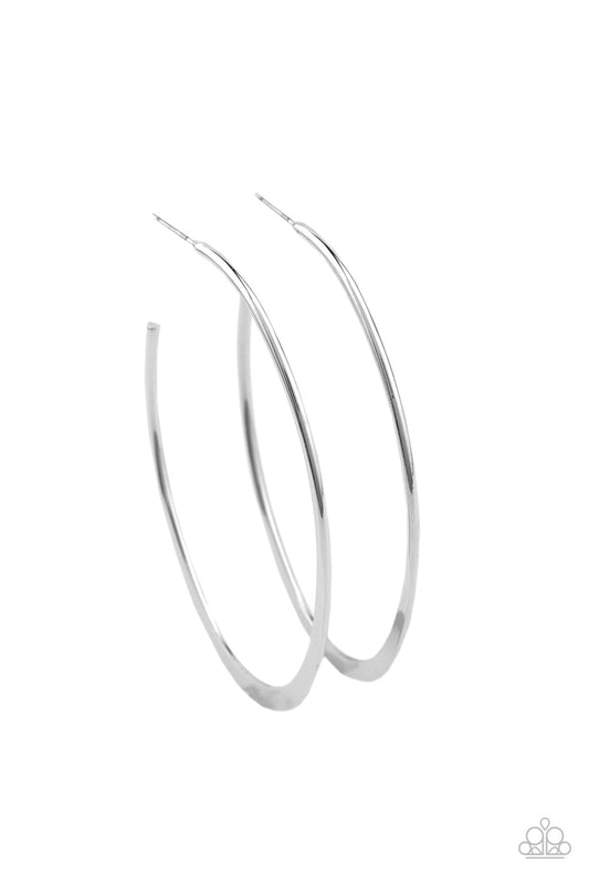 Flatlined - Silver Oval Hoop Paparazzi Earrings