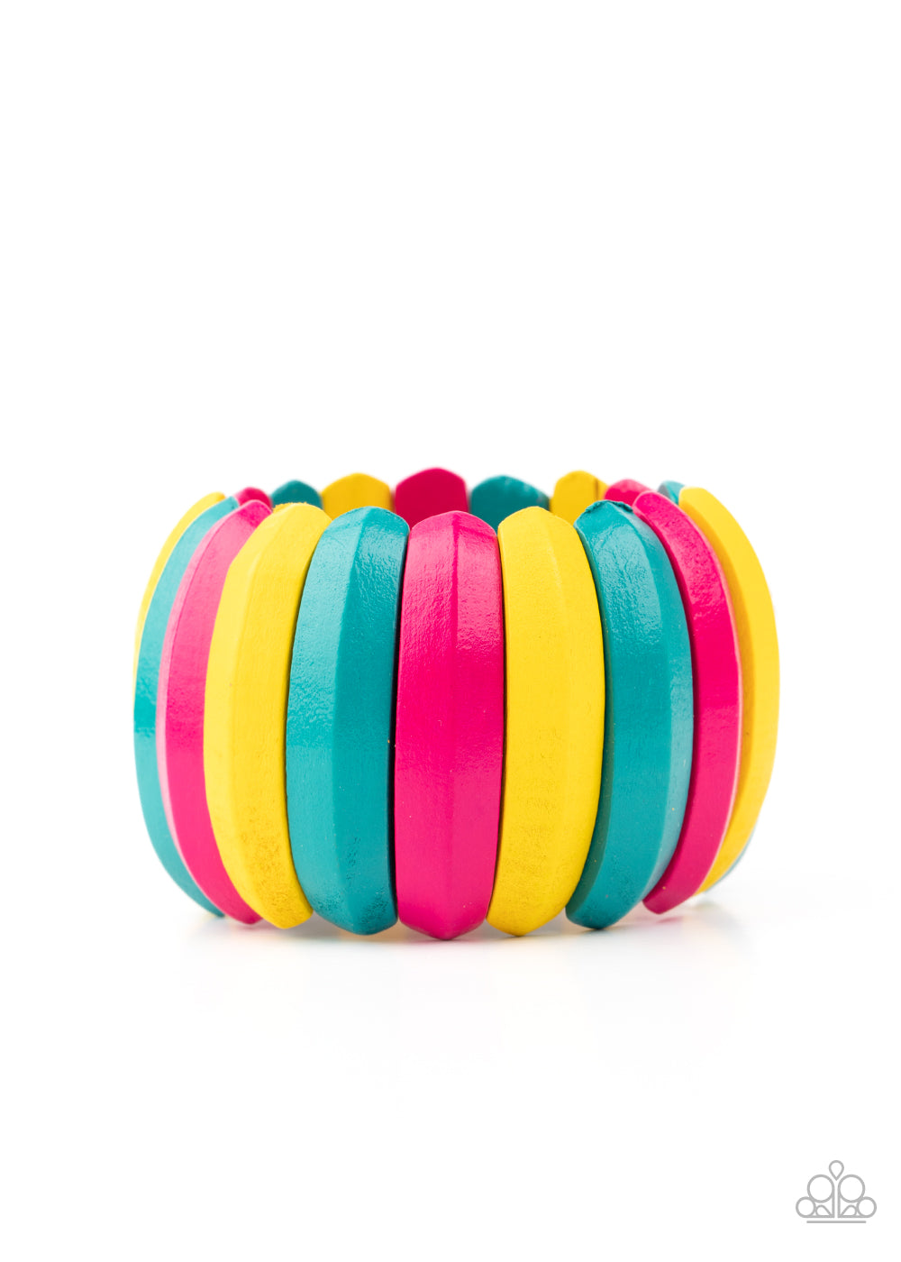 Colorfully Congo - Multi  Blue, Yellow, & Pink Wooden Paparazzi Stretch Bracelet