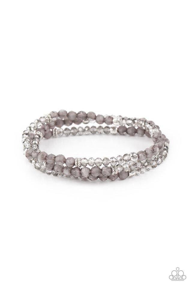 How Does Your Garden GLOW - Silver Opaque & Smoky Crystal-Like Beaded Set of 3 Paparazzi Stretch Bracelets