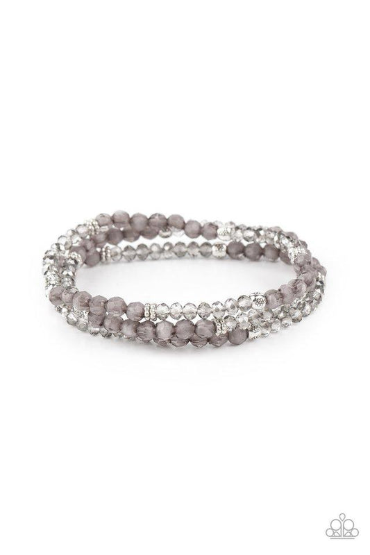 How Does Your Garden GLOW - Silver Opaque & Smoky Crystal-Like Beaded Set of 3 Paparazzi Stretch Bracelets