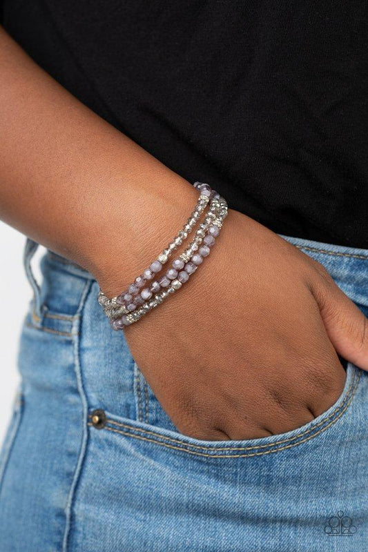 How Does Your Garden GLOW - Silver Opaque & Smoky Crystal-Like Beaded Set of 3 Paparazzi Stretch Bracelets