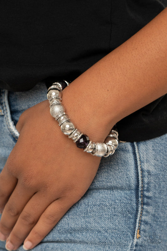Take Your Best Shot - Purple Crystal-Like Beads/Mismatched Silver Beads & Rings Paparazzi Stretch Bracelet