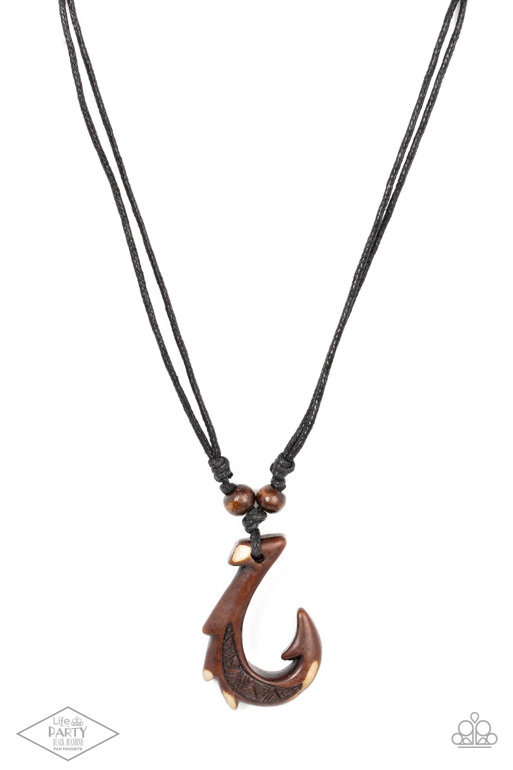 Off The Hook - Brown Hook, Wooden Beads, & Black Twine Paparazzi Urban Necklace