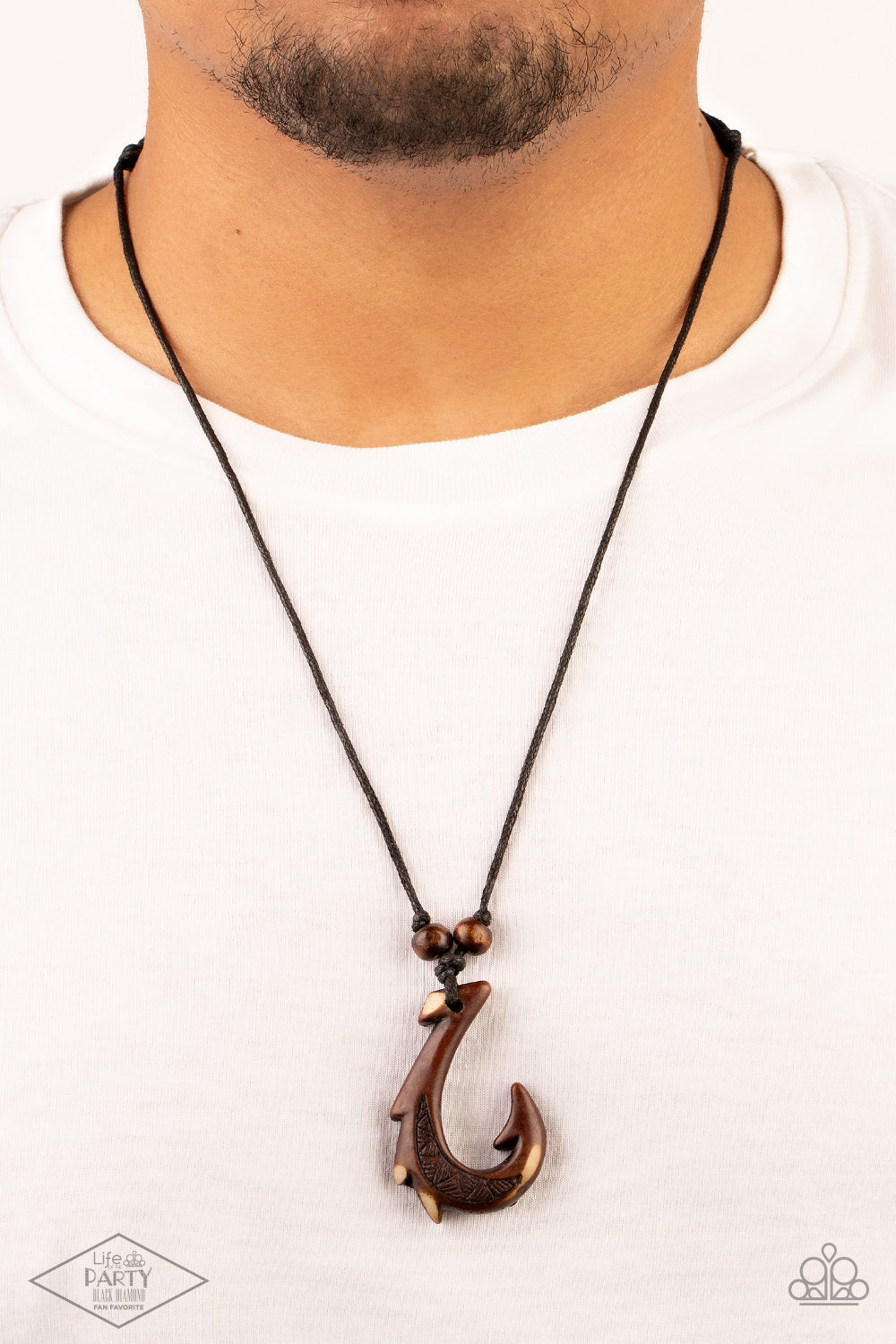 Off The Hook - Brown Hook, Wooden Beads, & Black Twine Paparazzi Urban Necklace