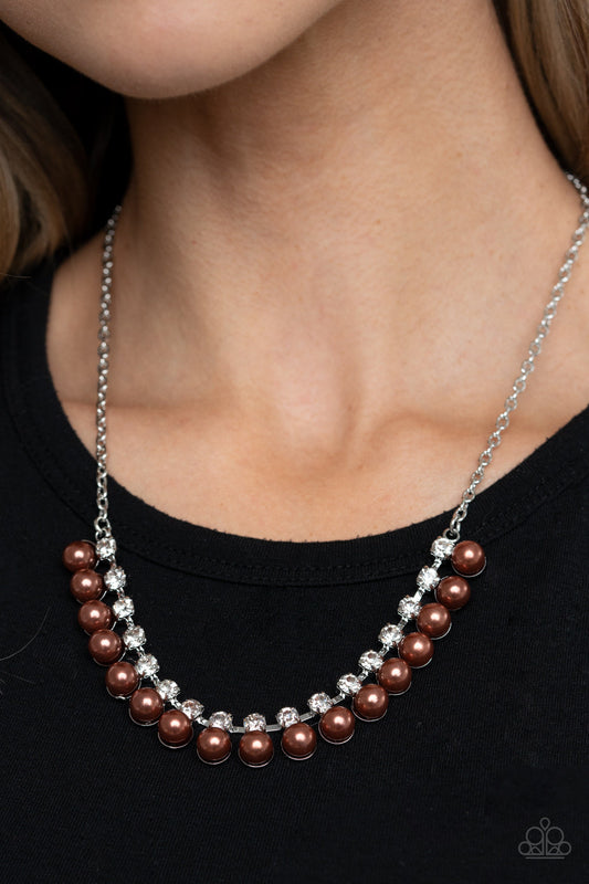 Frozen in TIMELESS - Brown Pearls/White Rhinestone Refined Look Necklace & matching earrings