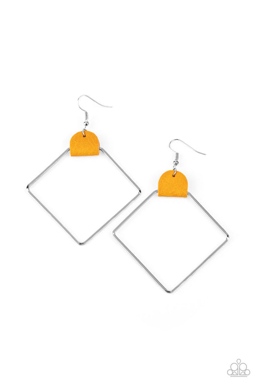 Friends of a LEATHER - Yellow Leather/Airy Geometric Silver Hoop Earrings