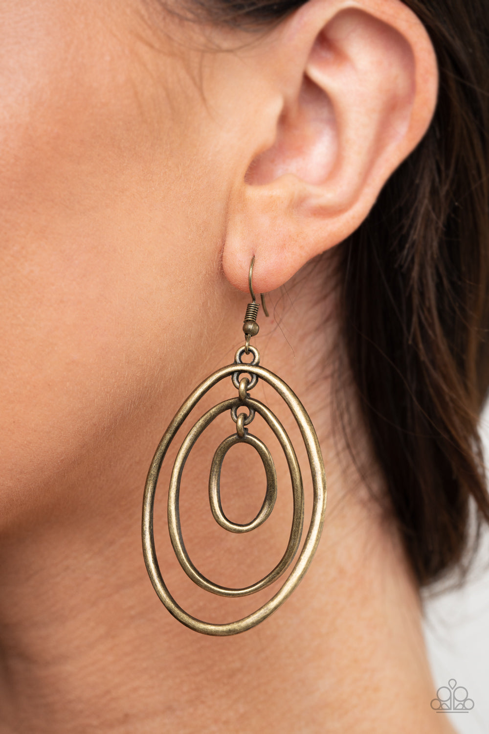 Retro Ruins - Brass Imperfect Linked Oval Earrings