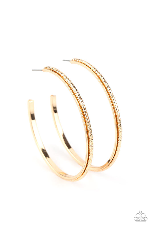 Sultry Shimmer - Gold Diamond-Cut Texture Beveled Gold Hoop Earrings