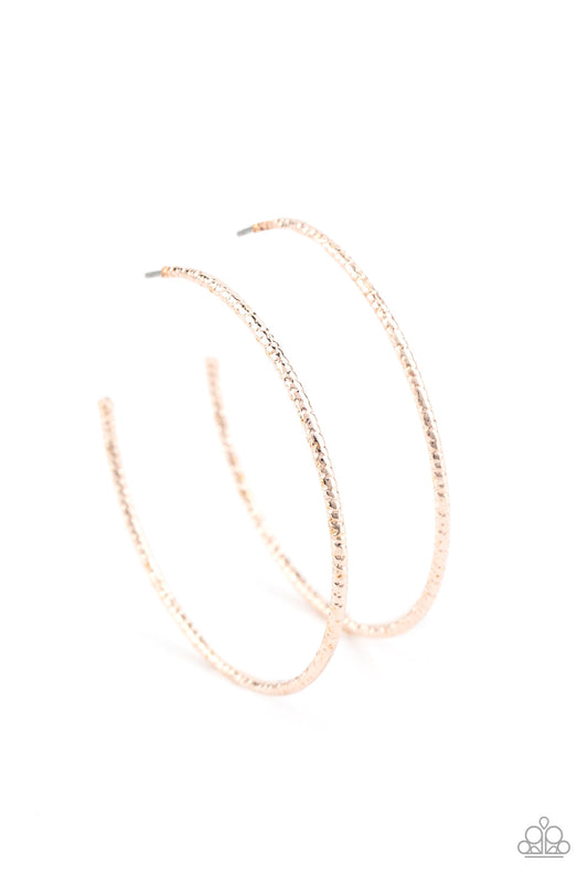 Inclined To Entwine - Rose Gold Etched Texture Hoop Earrings