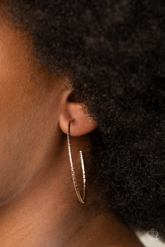 Inclined To Entwine - Rose Gold Etched Texture Hoop Earrings