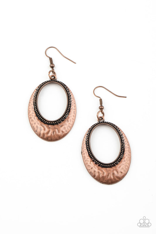 Tempest Texture - Copper Rustic Hammered Oval Paparazzi Earrings