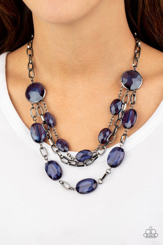 I Need a GLOW-cation - Blue Depths Gem-Like Fittings & Oval Gem Paparazzi Necklace & matching earrings