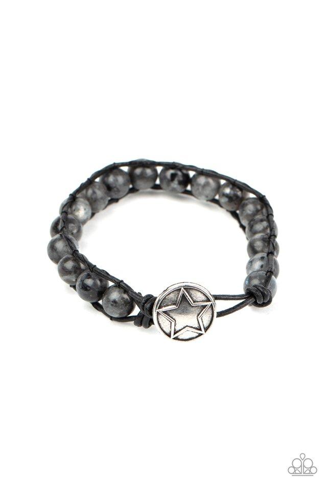 Homespun Stones - Black Speckled Stones/Silver Star Embossed Button Paparazzi Urban Bracelet