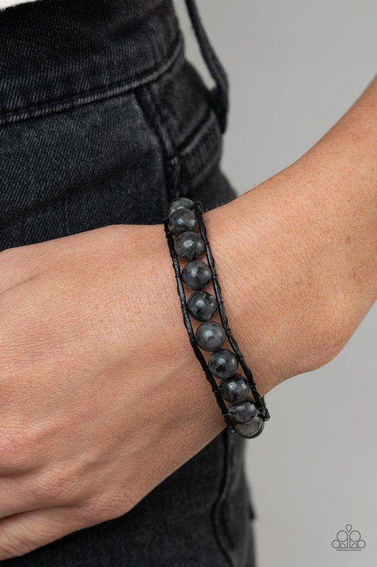 Homespun Stones - Black Speckled Stones/Silver Star Embossed Button Paparazzi Urban Bracelet