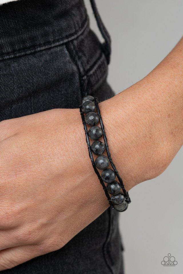 Homespun Stones - Black Speckled Stones/Silver Star Embossed Button Paparazzi Urban Bracelet