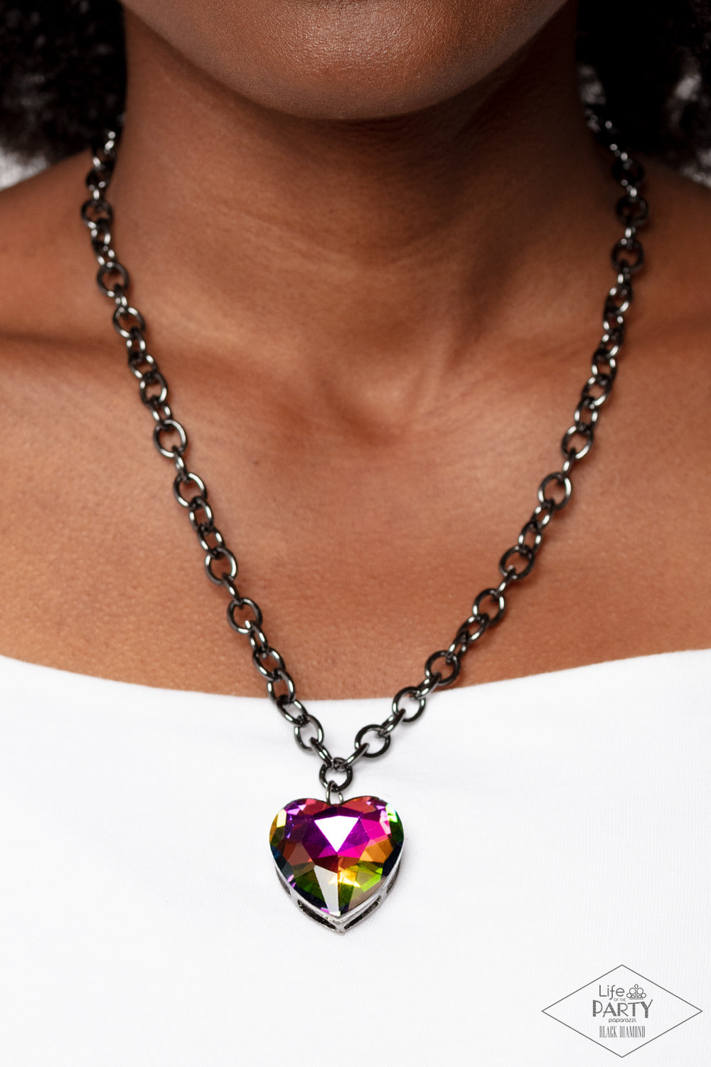 Flirtatiously Flashy - Multi Oil-Spill Heart Gem Pendant Paparazzi Necklace & matching earrings