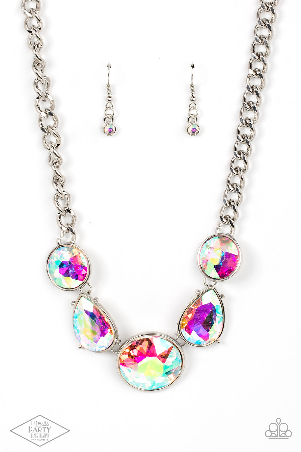 All The Worlds My Stage - Multi Iridescent Rhinestone Paparazzi Necklace & matching earrings