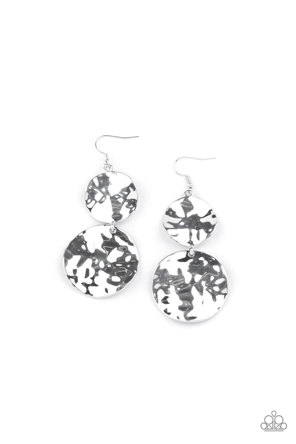HARDWARE-Headed - Silver Delicately Hammered Imperfect Linked Disc Paparazzi Earrings