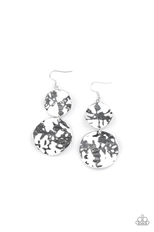 HARDWARE-Headed - Silver Delicately Hammered Imperfect Linked Disc Paparazzi Earrings