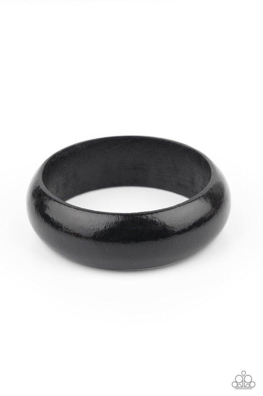 Whimsically Woodsy - Black Oversized Wooden Paparazzi Bangle Bracelet
