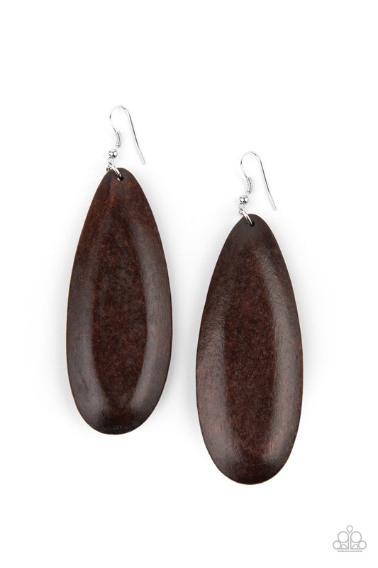 Tropical Ferry - Brown Wooden Imperfect Teardrop Tropical Inspired Paparazzi Earrings