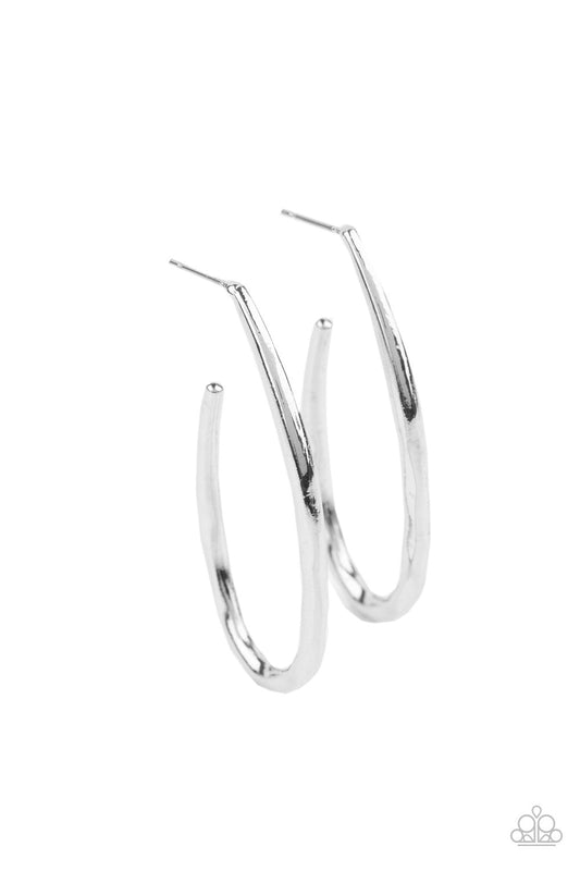 Totally Hooked - Silver Asymmetrical Hook-Like Paparazzi Hoop Earrings