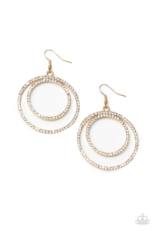 Radiating Refinement - Gold/White Rhinestone Paparazzi Earrings