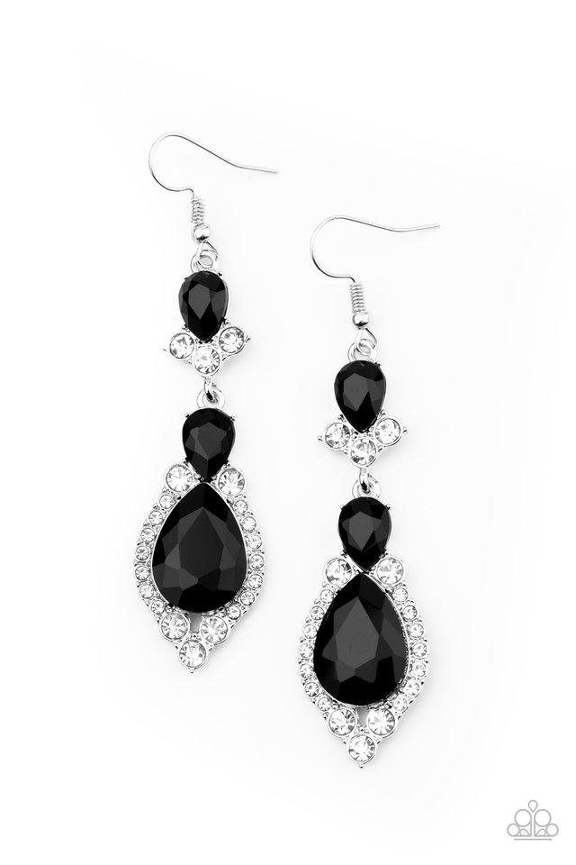 Fully Flauntable - Black Teardrop Rhinestones/White Rhinestone Encrusted Frame Paparazzi Earrings