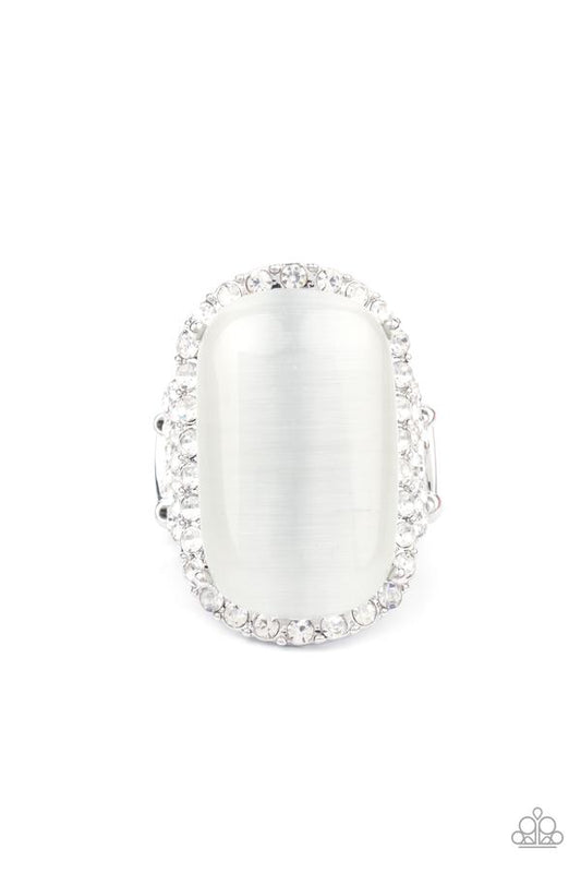 Thank Your LUXE-y Stars - White Cat's Eye Paparazzi Ring - July 2021 Life Of The Party Exclusive