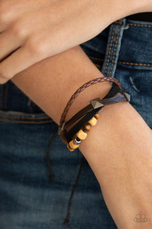 Solo Climb - Brown Leather Cording/Mismatched Metal & Wooden Accents Paparazzi Urban Bracelet