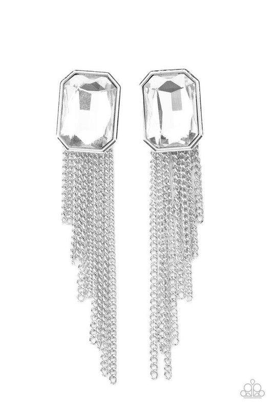 Save for a REIGNy Day - White Gem Paparazzi Earrings