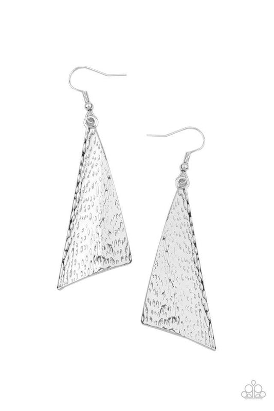 Ready The Troops - Silver Asymmetrical Paparazzi Earrings