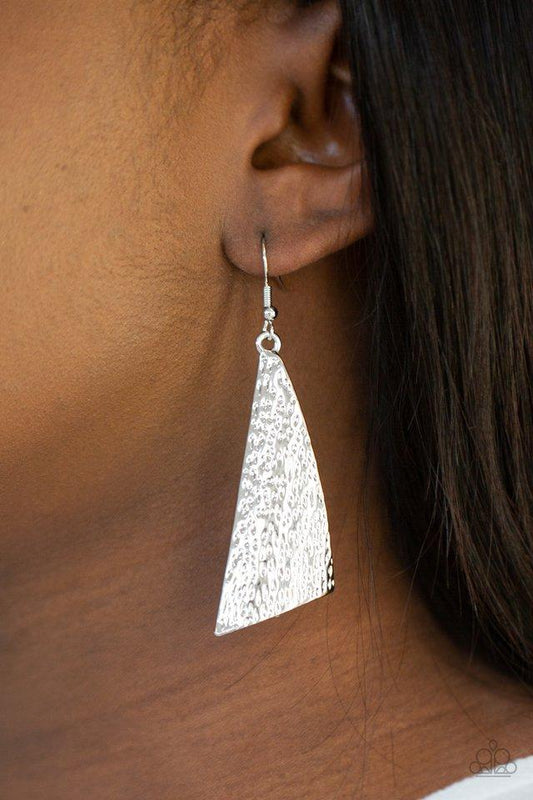 Ready The Troops - Silver Asymmetrical Paparazzi Earrings