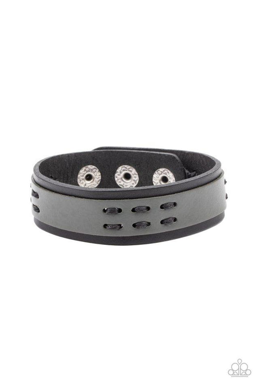 Blaze A Trail - Black & Gray Leather Paparazzi Snap Bracelet