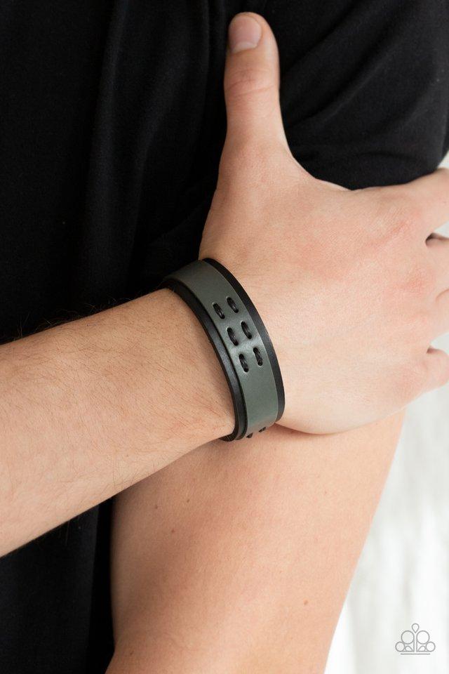 Blaze A Trail - Black & Gray Leather Paparazzi Snap Bracelet