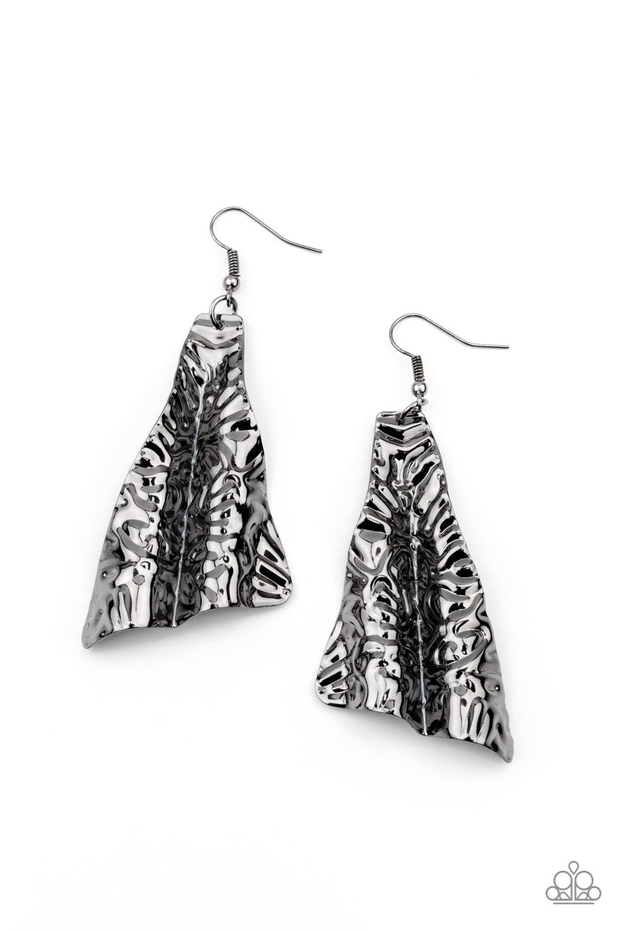 How FLARE You! - Gunmetal Embossed Flared Frame Rippling Effect Paparazzi Earrings