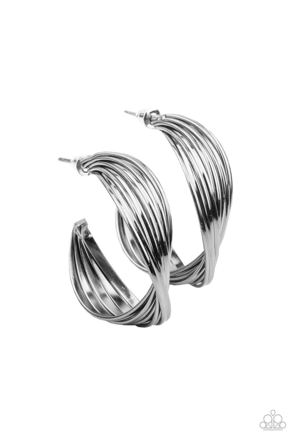 Curves In All The Right Places - Gunmetal Twisted Hoops Paparazzi Post Earrings