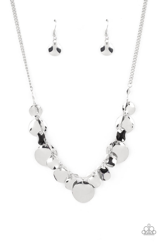 GLISTEN Closely - Silver Mismatched Hammered Disc Paparazzi Necklace & matching earrings
