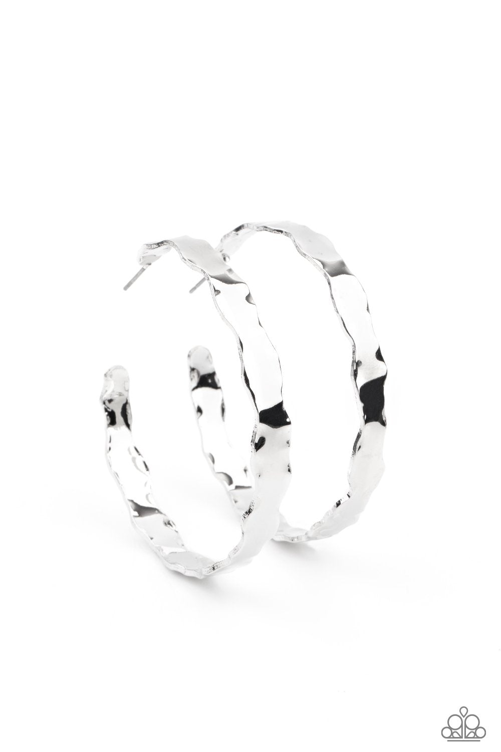 Exhilarated Edge - Silver Scalloped Edge Hammered Paparazzi Post Hoop Earrings
