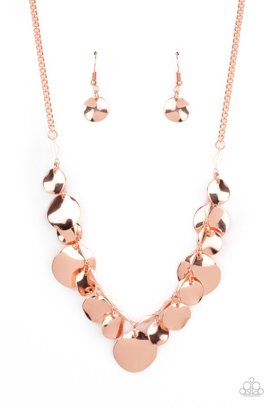 GLISTEN Closely - Copper Hammered Disc Paparazzi Necklace & matching earrings
