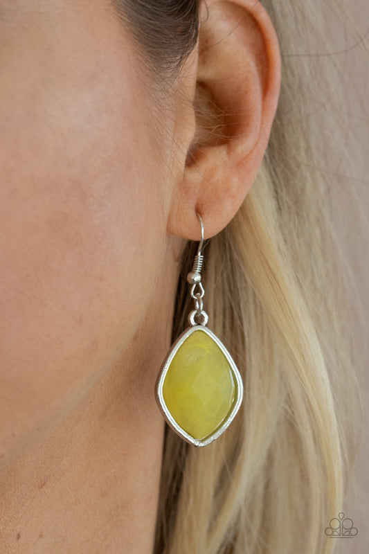 Opulently Oracle - Yellow Asymmetrical Cloudy Faux Stone Paparazzi Necklace & matching earrings