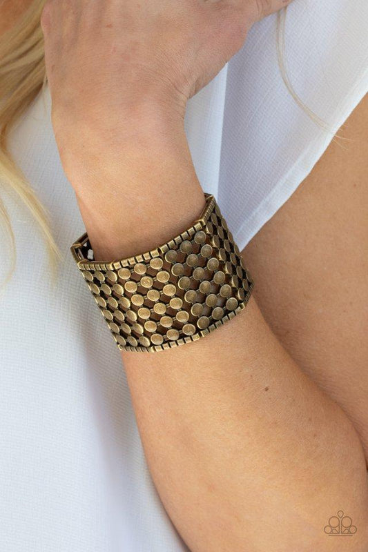 Cool and CONNECTED - Brass Stacked Cube Paparazzi Stretch Bracelet