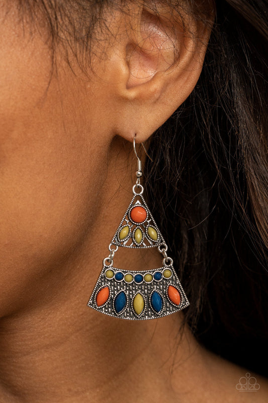 Desert Fiesta - Multi Blue, Green, & Rust Beaded Paparazzi Tribal Inspired Earrings