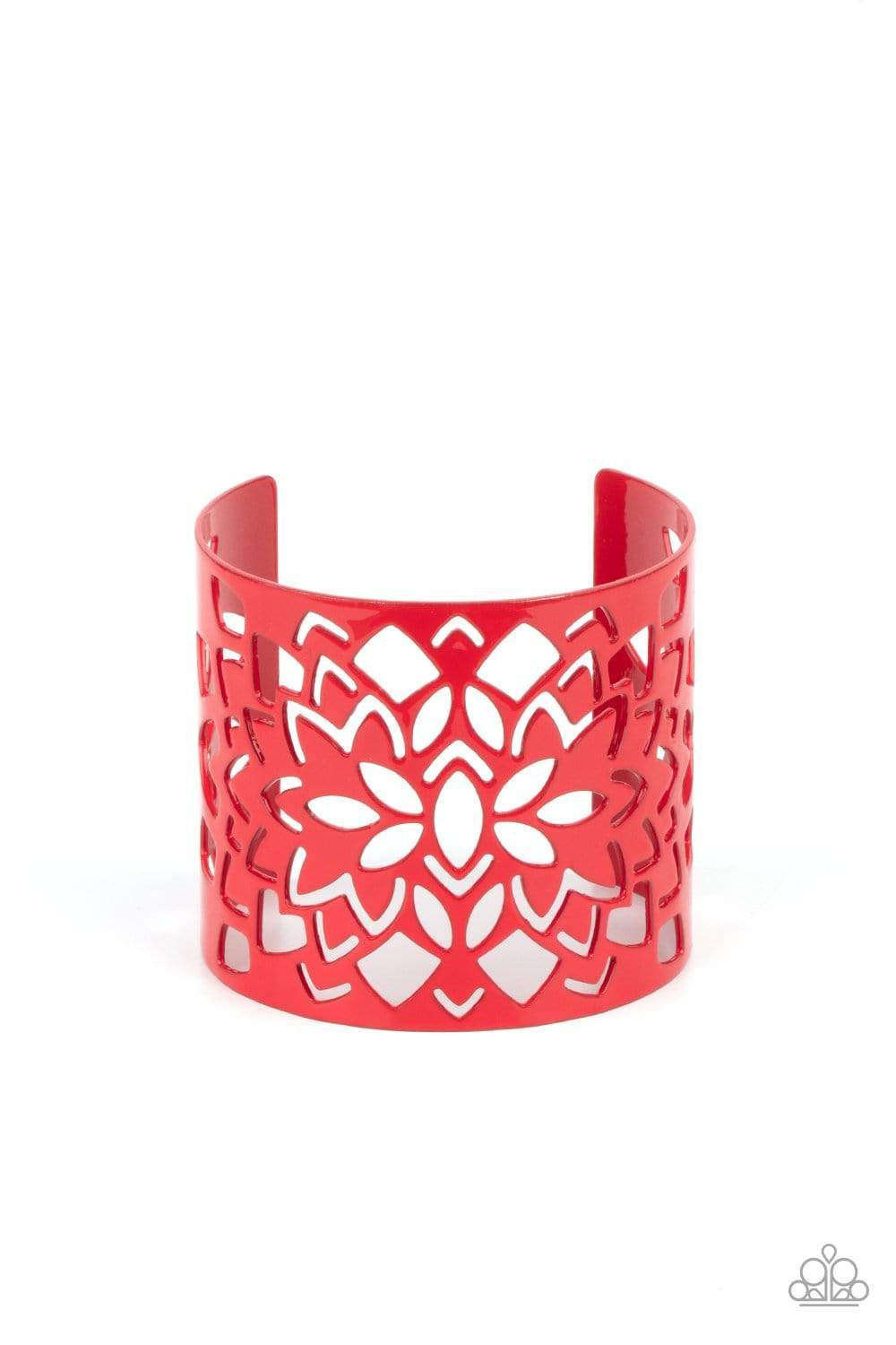 Hacienda Hotspot - Red Airy Floral Stenciled Paparazzi Cuff Bracelet